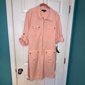 NWT Sharagano Peach Career Belted Shirt Dress 12 14